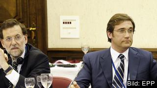 Spaniens premiärminister Mariano Rajoy och Portugals premiärminister Pedro Passos Coelho. Arkivbild.